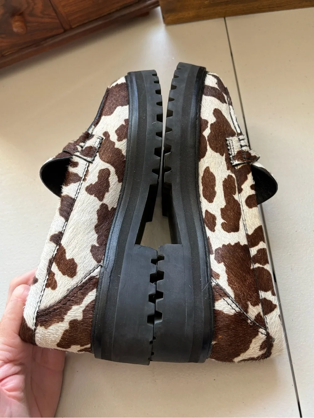 Reformation Agathea cow print loafers chunky size 6